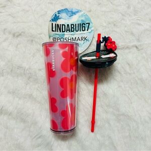 Starbucks Pink and Red Floral Tumbler with Pixel Heart